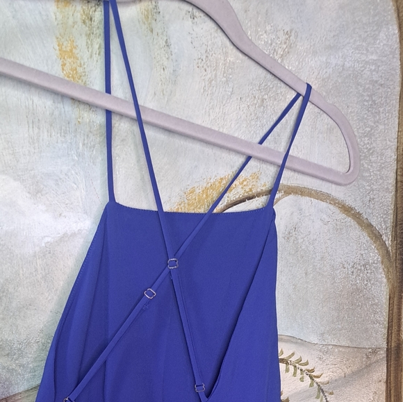 Donna Mizani Dress Square Neck Gown Blue Lined Adjustable Straps Size Large - Picture 8 of 10